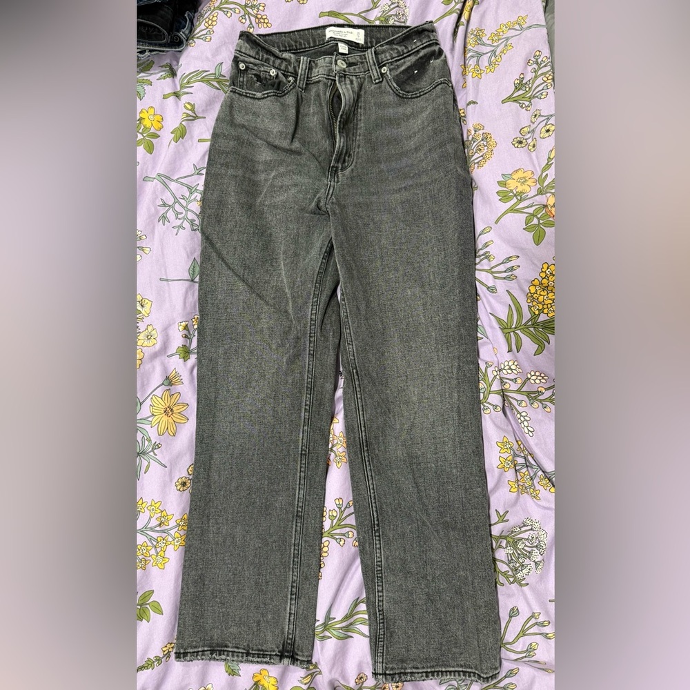 Abercrombie & Fitch Women's High-Rise Straight Leg Jeans - Washed Black
